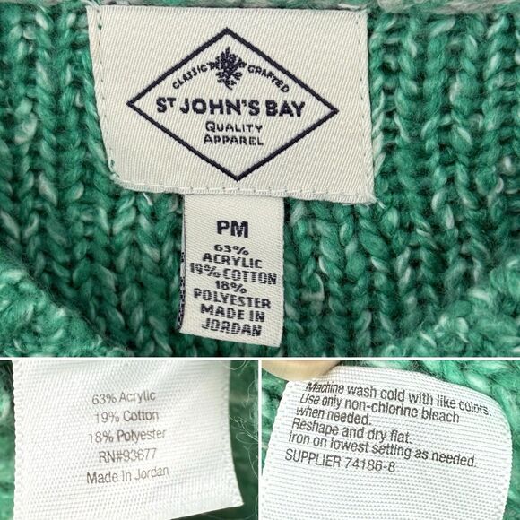 St Johns Bay Womens Green V Neck Long Sleeves Pullover Knit Sweater Size PM - Picture 8 of 16